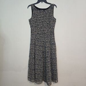 Perceptions Floral Sleeveless Dress Midi Small Black Gold